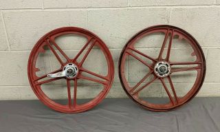 Vintage 1980s Red Stone 20 " Old School Bmx Mag Wheels W/suntour Coaster Brake
