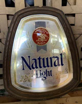 Rare Natural Light Beer Mirror - Wood Framed - Anheuser - Busch 80 