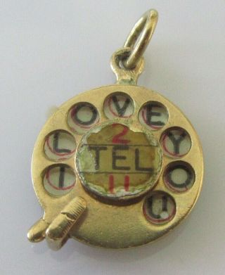 Vintage 9ct Yellow Gold " I Love You " Round Dial Telephone Charm (1.  8g)