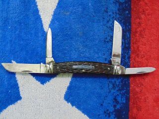 Vintage 1917 - 1946 Schrade Cut Co Walden Ny 4 Blade Bone Congress Pocket Knife Vg