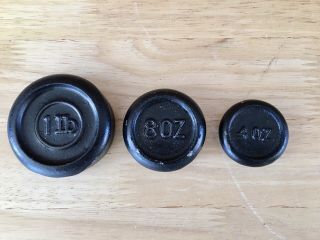 Vintage Cast Iron Scale Weights Set Of 3 Weights 4oz,  8oz,  1lb