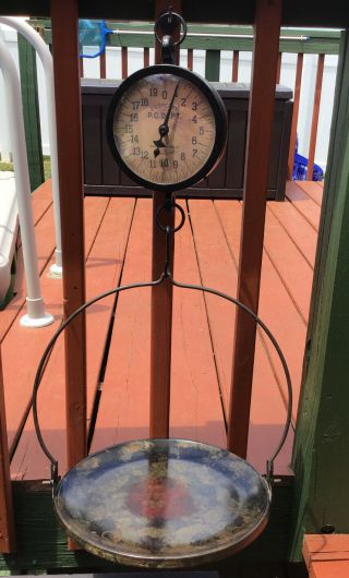 Vintage Triner Scale & Mfg Co 20 Lb Post Office Hanging Metal Scale With Tray Vg