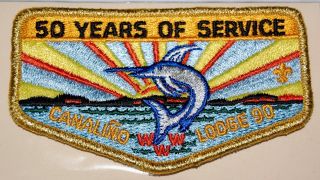 Oa Canalino Lodge 90 Flap Patch S6 50 Years Of Service Gold Mylar Bsa Unusd