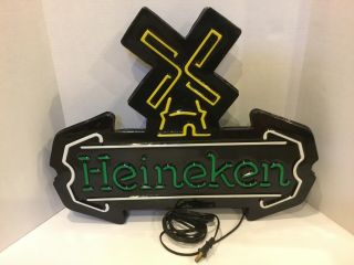 Heineken Windmill Light Bar Sign Man Cave Beer Brewery 17 1/2” x 21 1/2” 3