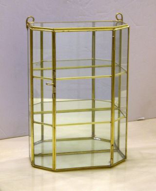 10 " Tall Glass And Brass Three Shelves Curio Display Cabinet