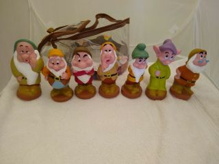 Disney Vintage Set Of 7 Dwarfs Dolls Toys 5.  5 " Snow Seven Bath Toys With Case