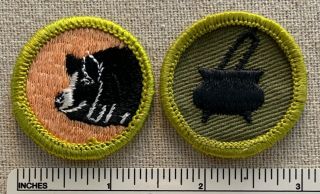 2 Vtg Boy Scout Merit Badge Patches Hog Production Cooking Bsa Camp Sash