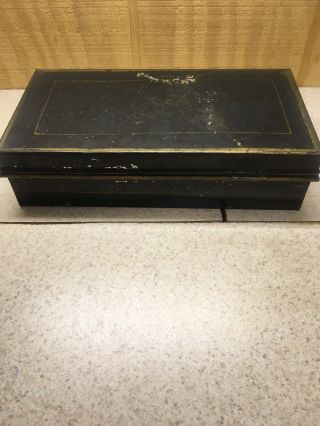 Vintage Antique Metal Cash Lock Box 3