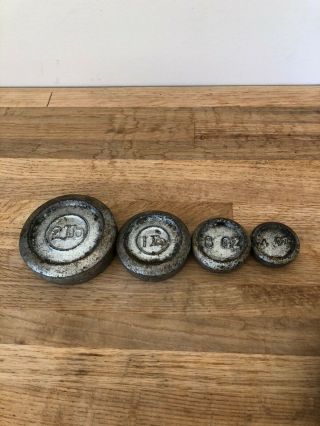 Antique Vintage Cast Iron Scale Weights Set of 4 weights 4oz,  8oz,  1lb,  2lb 2