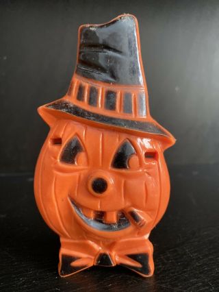 Vintage Hard Plastic Rosbro Halloween Pumpkin Head Scarecrow Sucker Holder