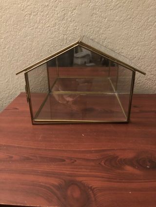 Vintage Glass And Brass Curio House Table Top Display Cabinet