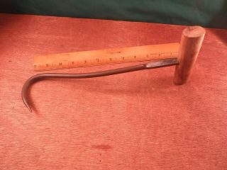 Old Barn Find Antique 12 Inch Hay / Meat Hook Wrought Iron Wood Handle Vintage