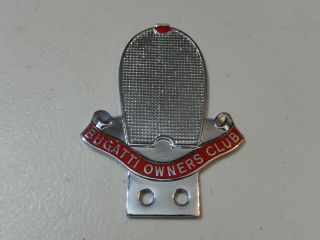 Vintage Chrome Enamel Bugatti Owners Club Car Badge Auto Emblem