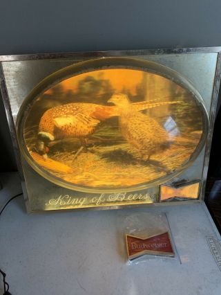 Vtg Budweiser King Of Beers Lighted Bubble Sign 3d Pheasants Bar Advertising