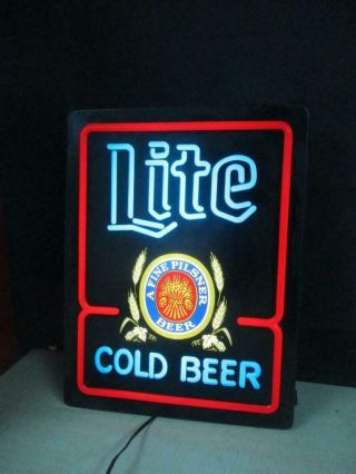 Vintage 1984 Miller Lite Lighted Cold Beer Sign " A Fine Pilsner Beer " 20 " X 15
