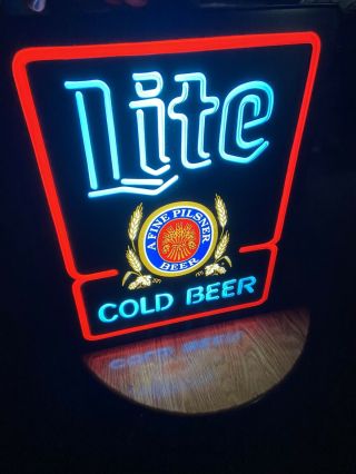 Vintage Miller Lite Cold Beer A Fine Pilsner Beer Light Neon Sign Plastic 20x15