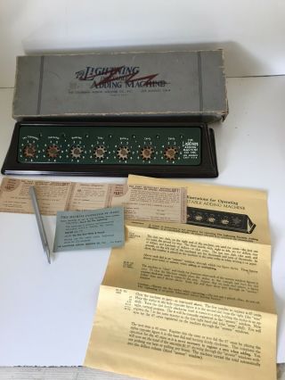 Antique Vintage Lightning Portable Adding Machine - Complete W/box