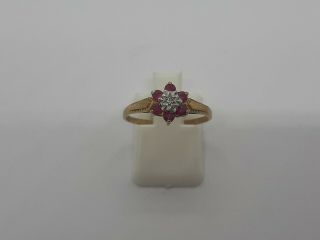 Vintage 9ct Gold 375 Ruby & Diamond Ring Size P 1.  4g