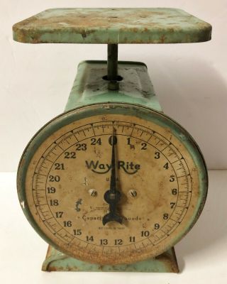 Vintage Way Rite Kitchen Scale Weight Shabby Chic Green 25 Lbs