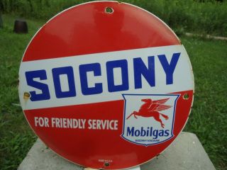 Vintage Socony Mobilgas Porcelain Gas Station Pump Sign Mobil Mobiloil