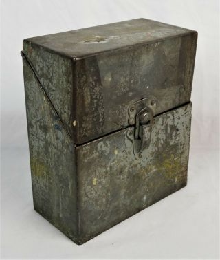 Vintage Mid Century Industrial Metal File Storage Box Steampunk