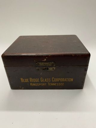 Vintage Blue Ridge Glass Company Wooden Salesman Sample Wooden Box