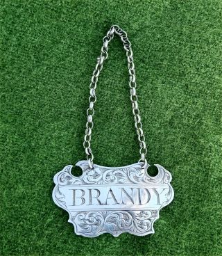 Victorian Silver Bottle / Decanter Label - " Brandy " - By John Tongue - B 
