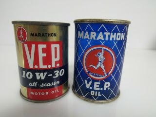 (2) Vintage Marathon V.  E.  P.  Motor Oil Can Coin Banks Sb067
