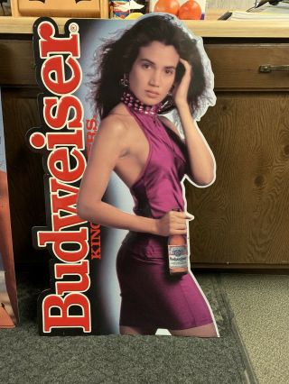 Vintage 80’s Budweiser Tin Metal Sign With Female Model