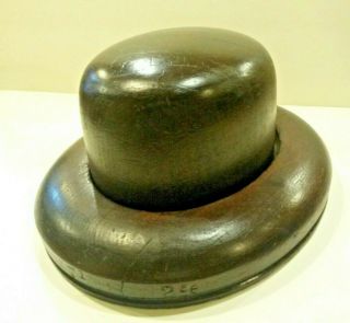 Antique Wooden Millinery Hat Block Form Mold With Brim Ring Solid Wood -
