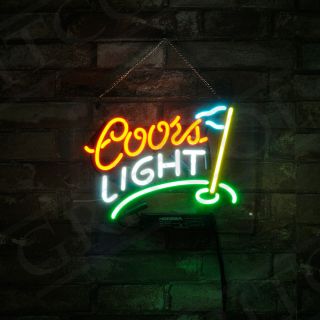 Coors Light Golf Flag Masters Man Cave Home Neon Sign Light Bud Bar Game Room