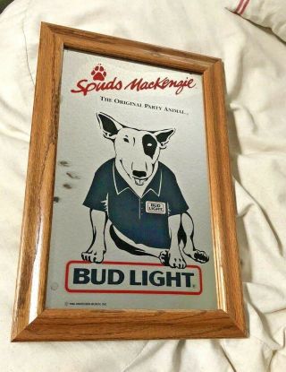Vintage Spuds Mackenzie Bar Mirror Sign Budweiser Bud Light Beer Advertising
