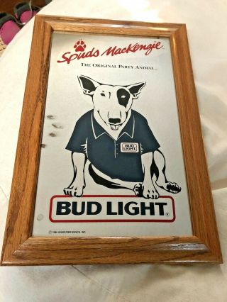 Vintage Spuds Mackenzie Bar Mirror Sign Budweiser Bud Light Beer Advertising 3