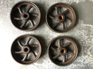 Vintage Set Of 4 Cast Iron Scale Wheels Hit Miss Engine Cart Fairbanks 5 "