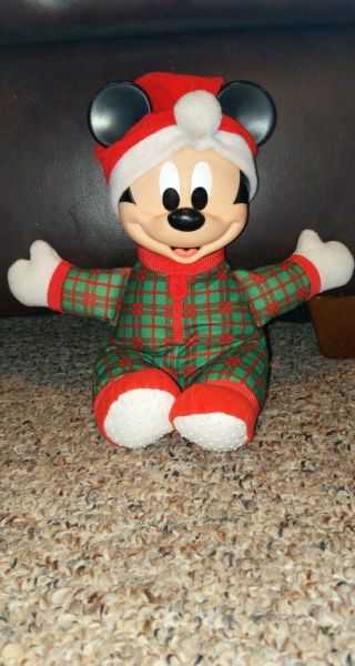 Vintage Disney Mattel Lighted Face Mickey Mouse Plush Toy Christmas Hat