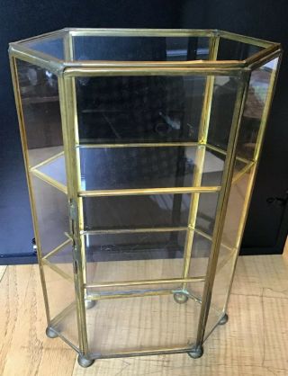 Vintage Small Brass And Glass Curio Case Display Cabinet 10”x6”x2 1/2”