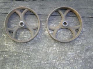 2 Antique Iron Wheels,  4 3/8 " Industrial Cart