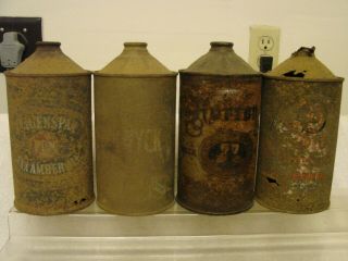 (4) Diff.  Quart Cone Top Beer Cans Off Off Grade Horton - Beverwyck - Feigenspan