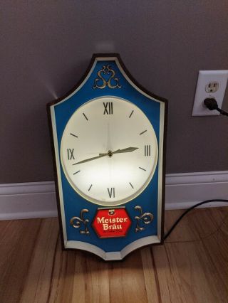 Vintage Meister Brau Beer Clock Sign Lighted Bar Light Advertisement 10x20