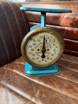 Antique Columbia Family Scale,  Landers Frary & Clark,  Blue W/ Gold,  Early 1900 