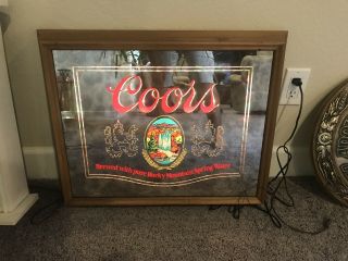 Vintage COORS BEER BAR SIGN Glass MIRROR Wall Hanging Cave Shed 2