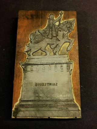Antique Vintage Printers Block Stamp - St.  Louis Statue