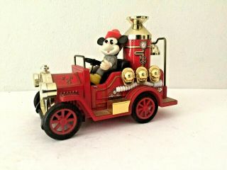 Vintage Disney Mickey Mouse Tin Litho Fire Truck 5 Friction Motor Japan