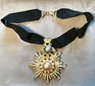Vintage Butler And Wilson Sunburst And Crown Necklace/brooch