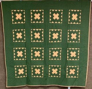 Farmhouse Green C 1880 - 90s Chimney Sweep Antique Quilt 80 X 80