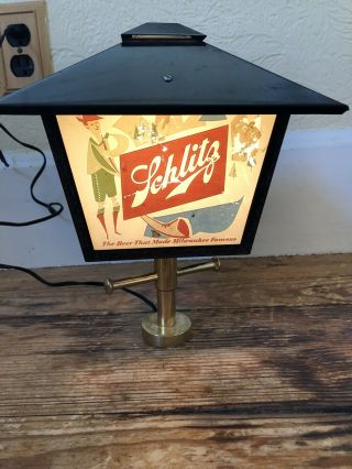 Vintage 1958 Metal Schlitz Beer Lighted Lantern Lamp Sign - Needs Base