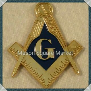 Mini Freemason Masonic Square And Compass Car Emblem Gold & Blue Tone