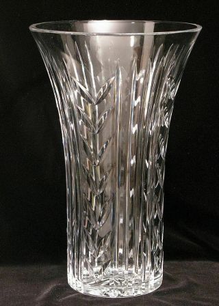 Vintage Signed Waterford Irish Crystal Vase Cut Glass Wheat Pattern 12 " Large Sz