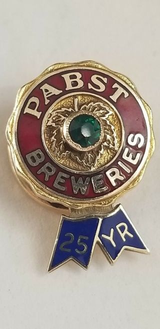 Vintage Pabst Breweries Blue Ribbon Beer 25 Yr Service 14k / Emerald Lapel Pin