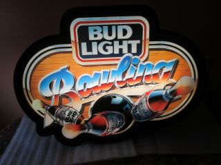 Bud Light Bowling Beer Sign Lighted 1986 Large,